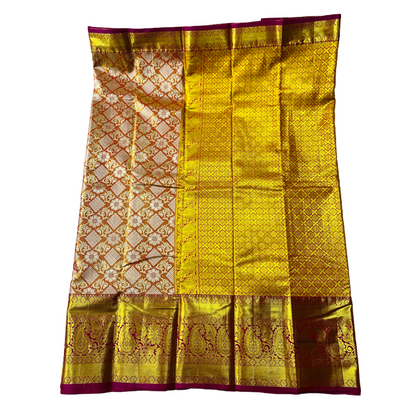 Vegan Silk Saree Golden Peach with Floral design.