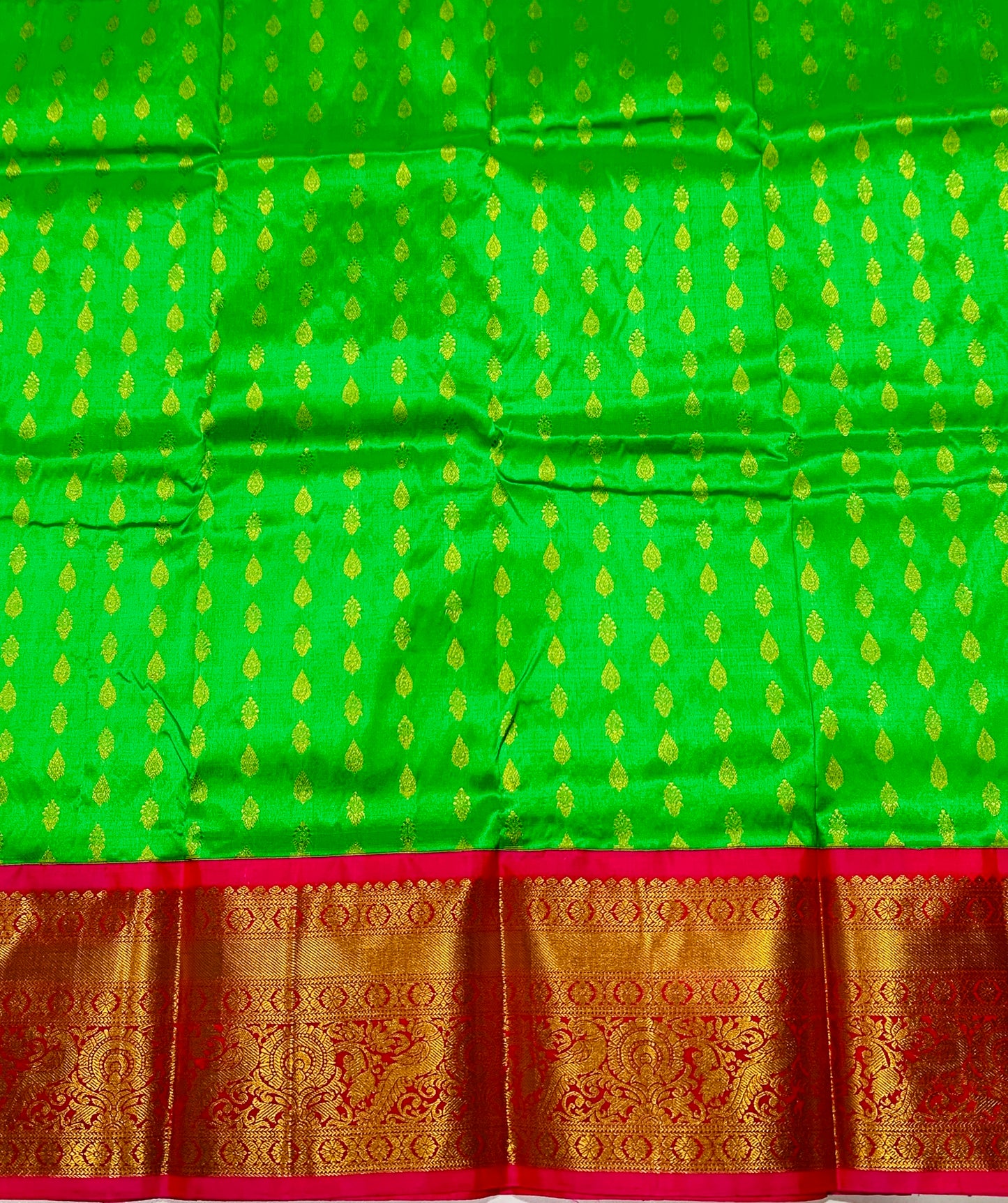 Light Green shade Pure Kanchipuram Kids Pattu Pavadai with Contrast border for age 2 to 5