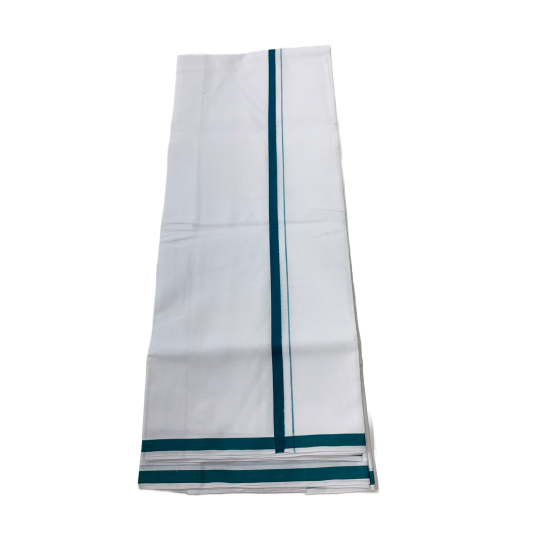 White Cotton Dhoti with Green Border