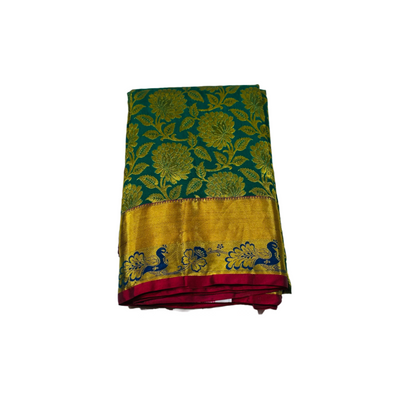 Green shade Semi Silk Saree with  Maroon  with Peacock  design border.