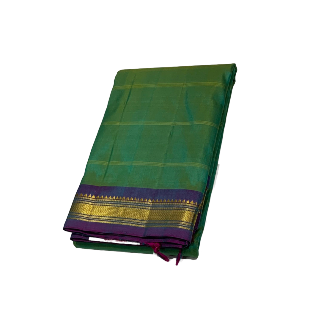 Pure Kanchivaram Silk Saree Pista Green Colour with Grape shade Border