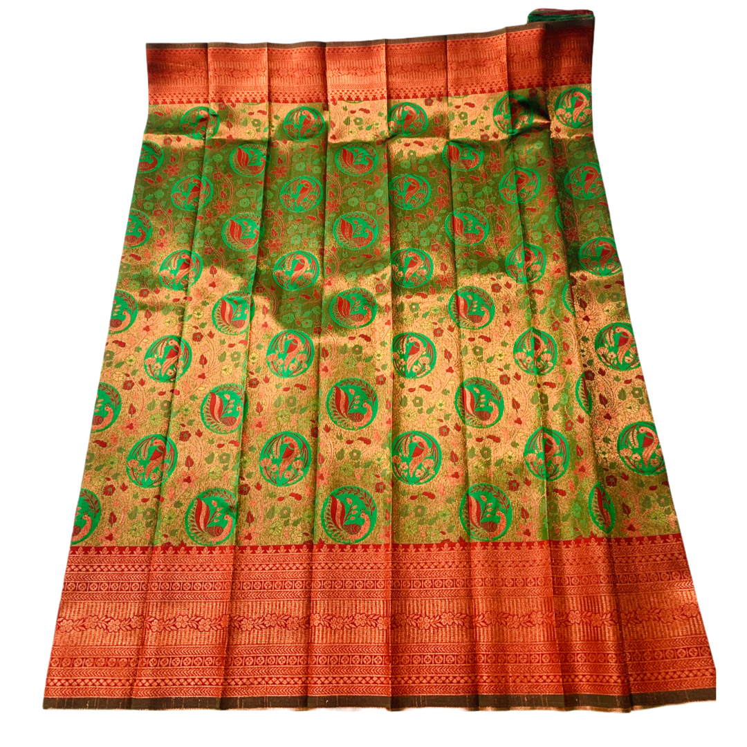 Green shade saree with Brown Border