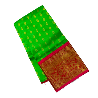 Light Green shade Pure Kanchipuram Kids Pattu Pavadai with Contrast border for age 2 to 5