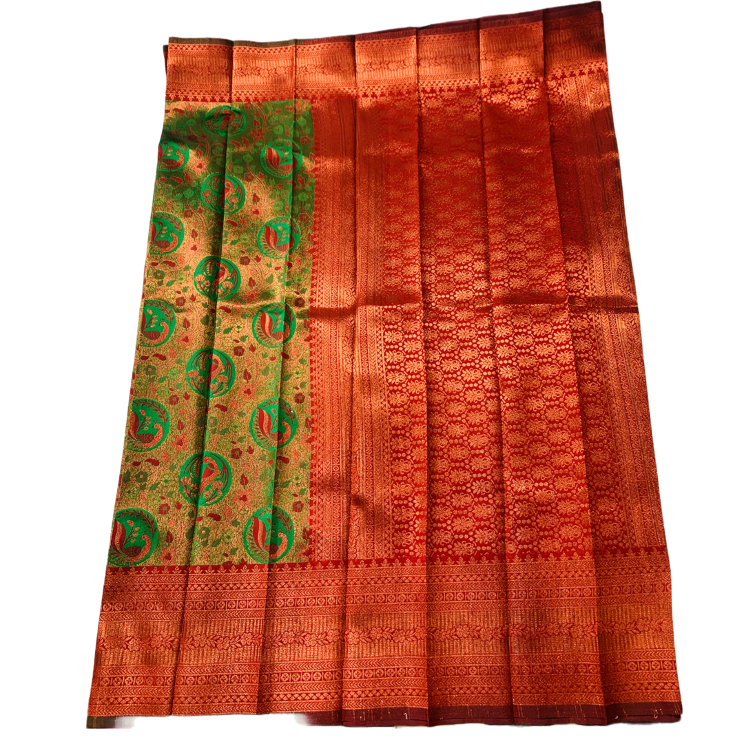 Green shade saree with Brown Border