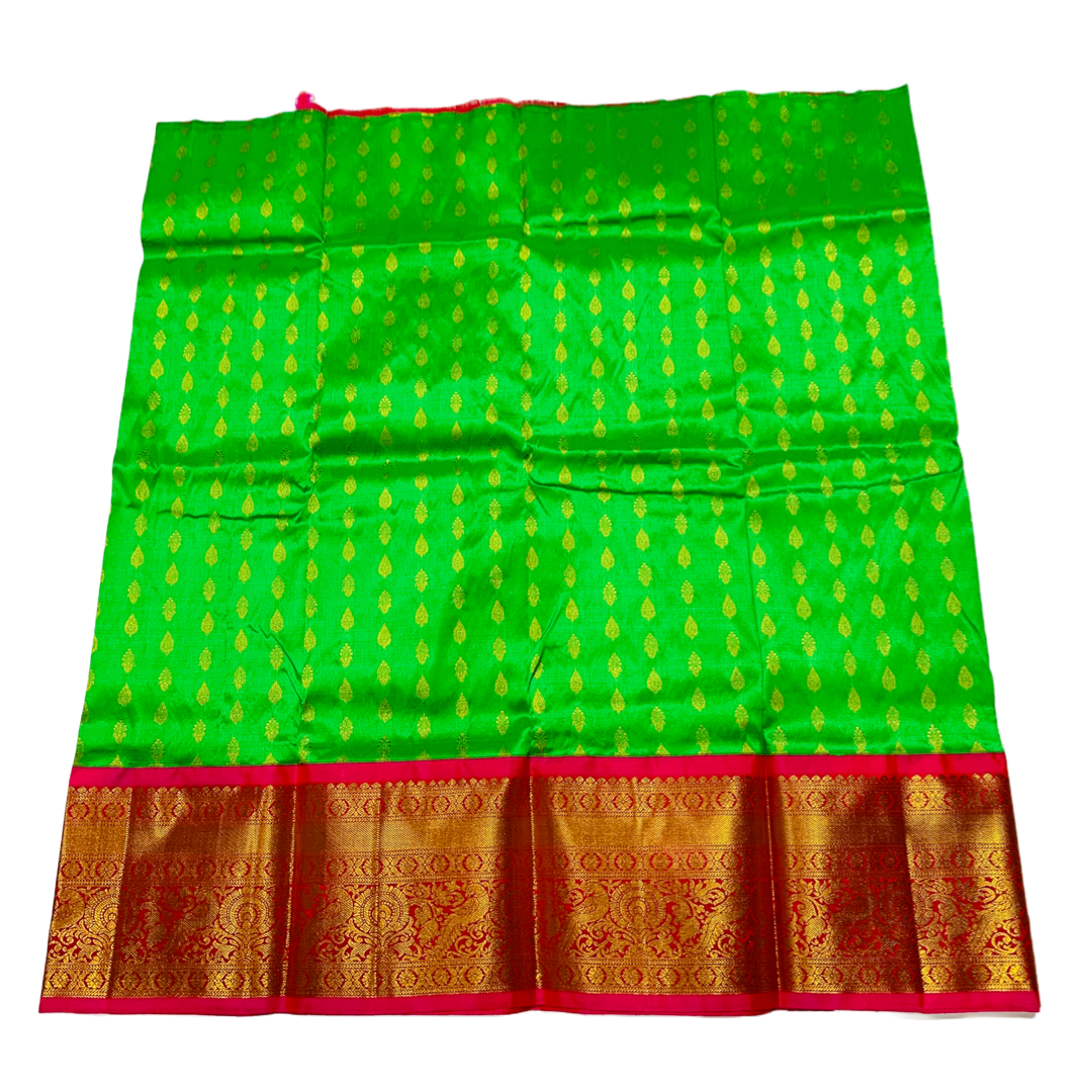 Light Green shade Pure Kanchipuram Kids Pattu Pavadai with Contrast border for age 2 to 5