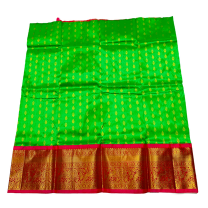 Light Green shade Pure Kanchipuram Kids Pattu Pavadai with Contrast border for age 2 to 5