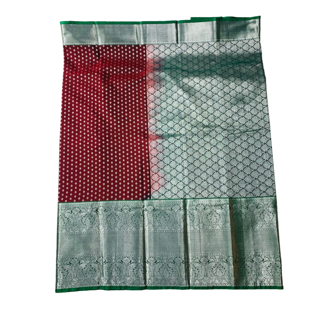 Vegan Silk Saree Maroon shade with Green Border