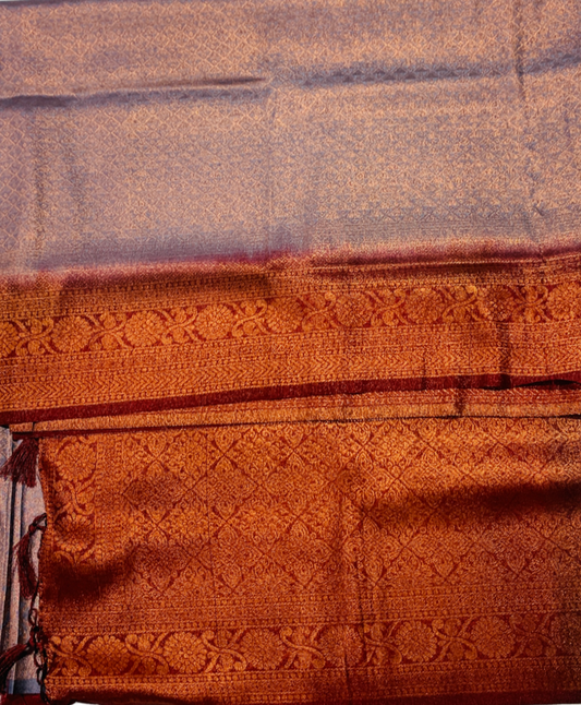 Soft Silk Saree Gray Colour with Brown Pallu