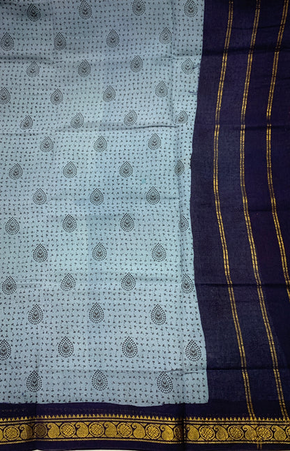 Chettinad Sungudi Cotton Gray Printed Saree