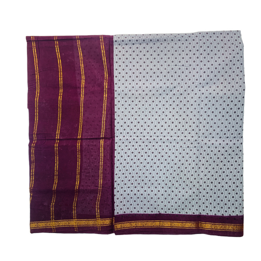 9 yards Cotton Saree Gray Colour with Brown Border