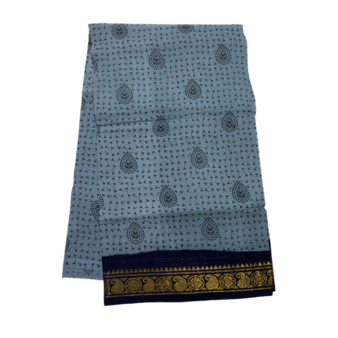 Chettinad Sungudi Cotton Gray Printed Saree