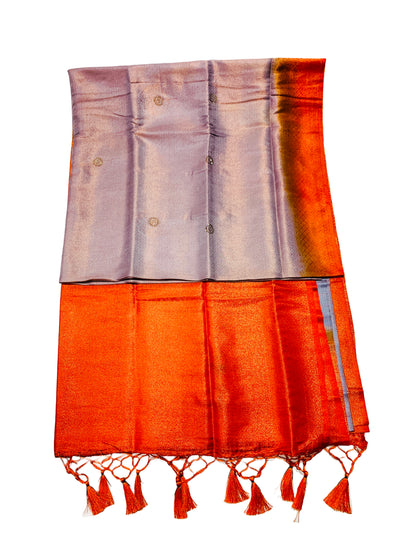 Gray shade kuberra pattu with Orange Pallu