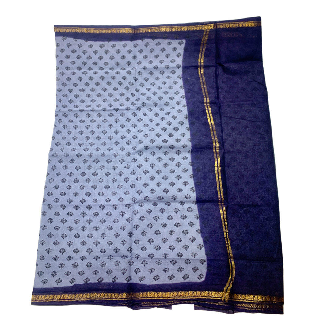 Chettinad Sungudi Cotton Gray Printed Saree