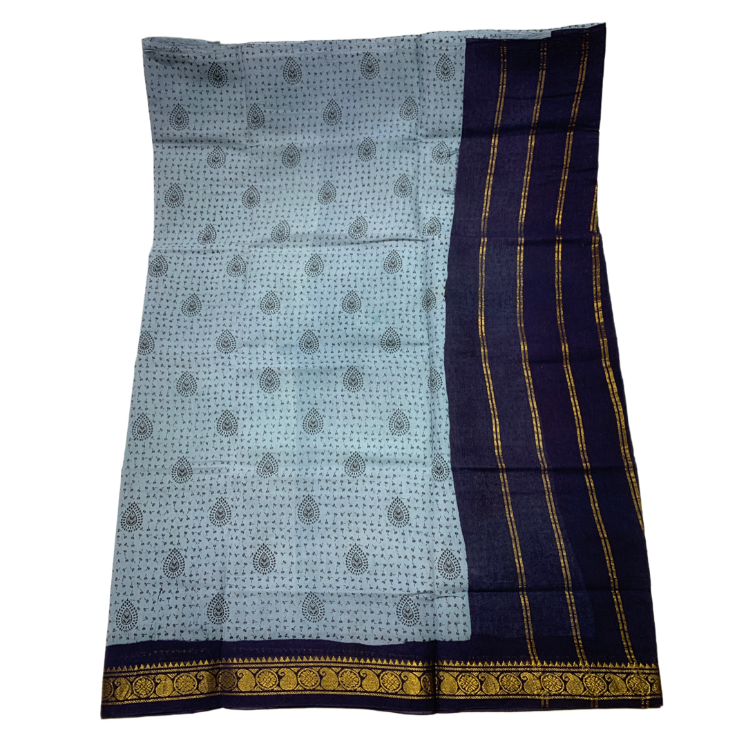 Chettinad Sungudi Cotton Gray Printed Saree