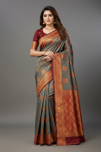 Art Silk Saree Gray Colour