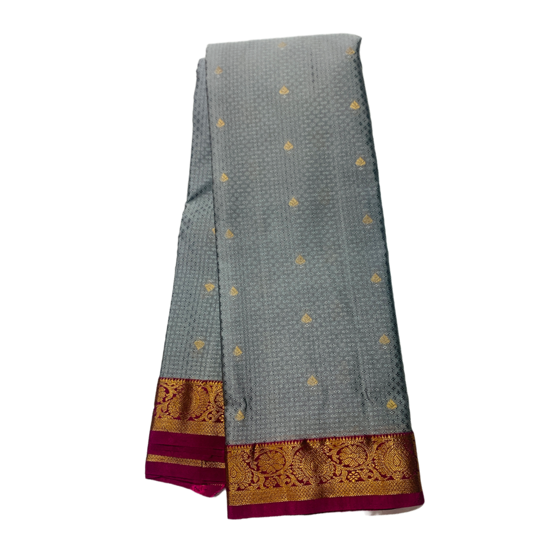 Gray shade Semi Silk Saree with Pink Border with Mango and Flower Design