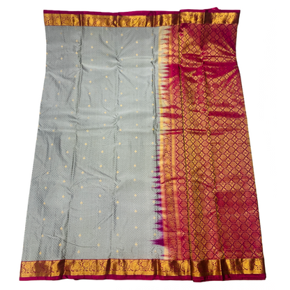 Gray shade Semi Silk Saree with Pink Border with Mango and Flower Design