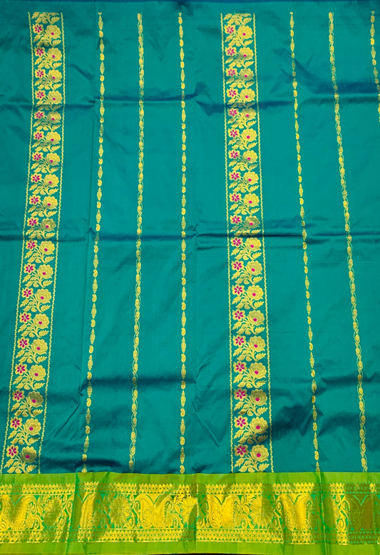 Green shade Semi Silk Kids Pattu Pavadai with Contrast border for age above 10 years