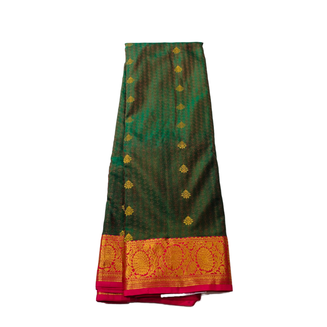 Green shade Semi Silk Saree with  Pink  border.