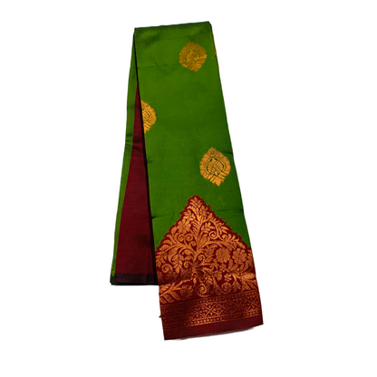 Green shade saree with Copper Border with flower design