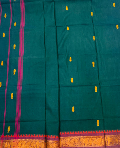 Chettinad Cotton Saree  Dark Green