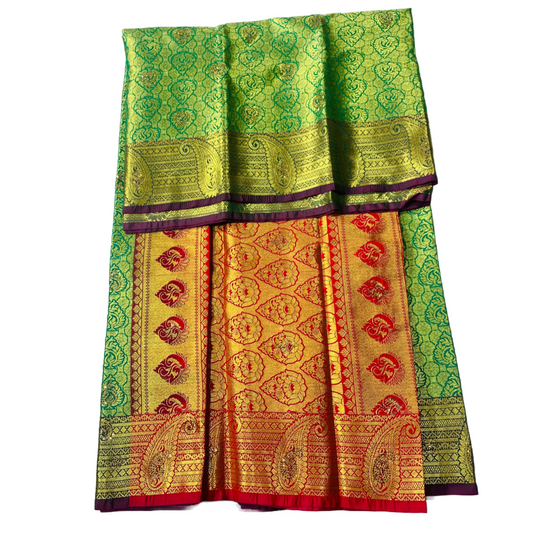 Bridal Vegan Silk Saree Light Green with Golden with Maroon Border