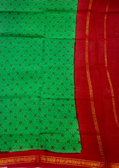 Chettinad Sungudi Cotton Green Printed Saree