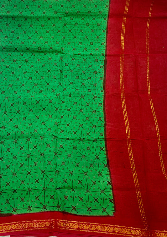 Chettinad Sungudi Cotton Green Printed Saree