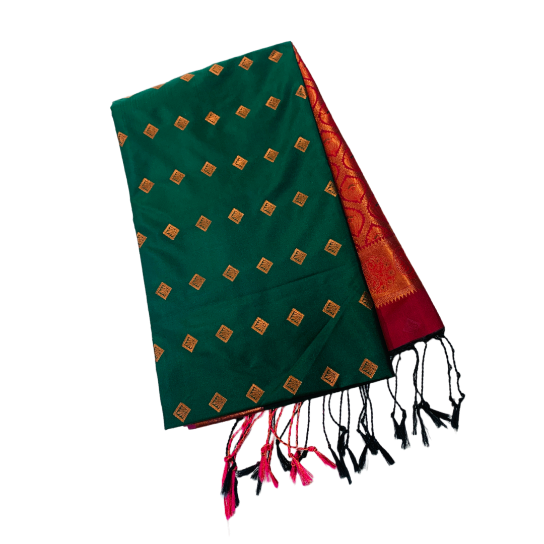 Soft Vegan Silk Saree  Green Colour with Maroon Pallu