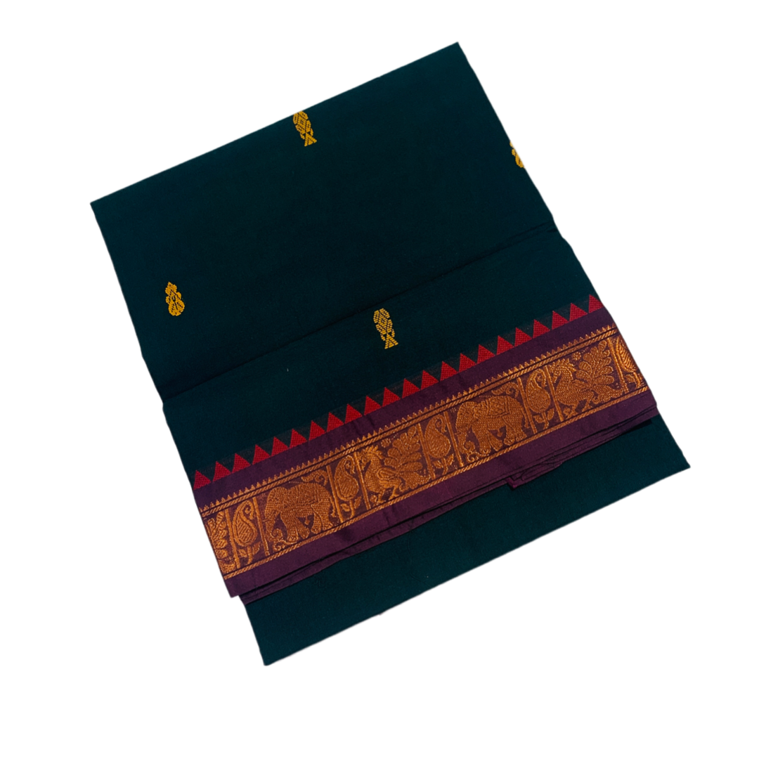 Chettinad Cotton Saree  Dark Green