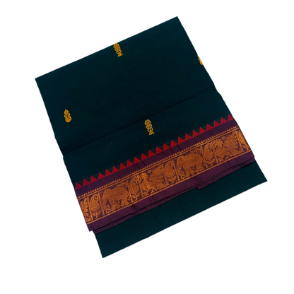 Chettinad Cotton Saree  Dark Green