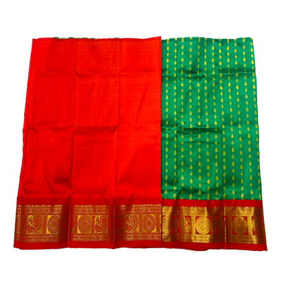 Green shade Pure Kanchipuram Kids Pattu Pavadai with contrast border for newborn to 2 Years