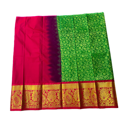 Green shade vegan silk Kids Pattu Pavadai with contrast border for age 2 to 5