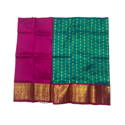 Green shade Pure Kanchipuram Kids Pattu Pavadai with contrast border for age 5 to 10