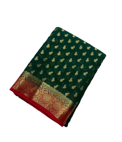 Georgette Crepe Saree Green Colour