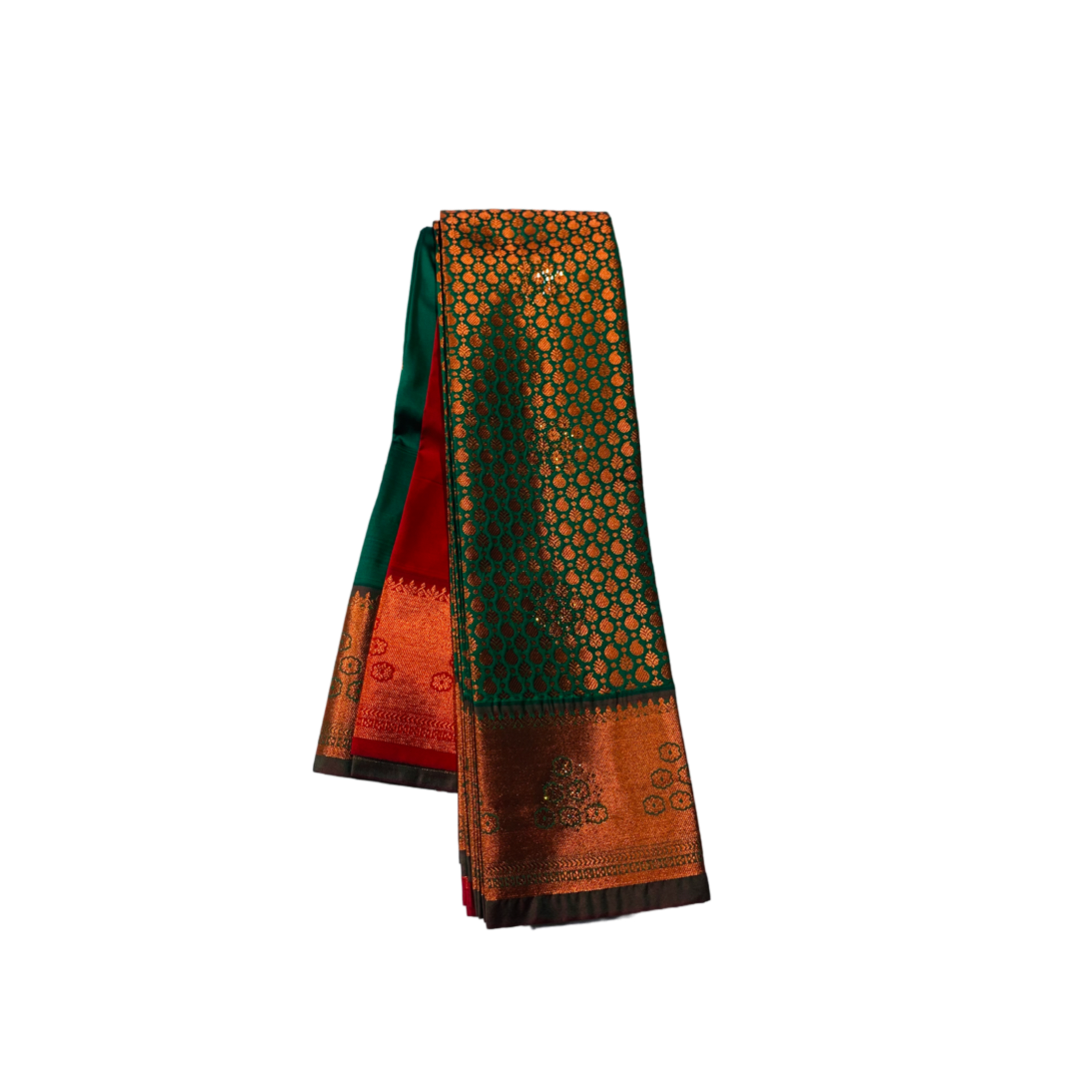 Green Shade Soft kanchi pattu with Small Mango design