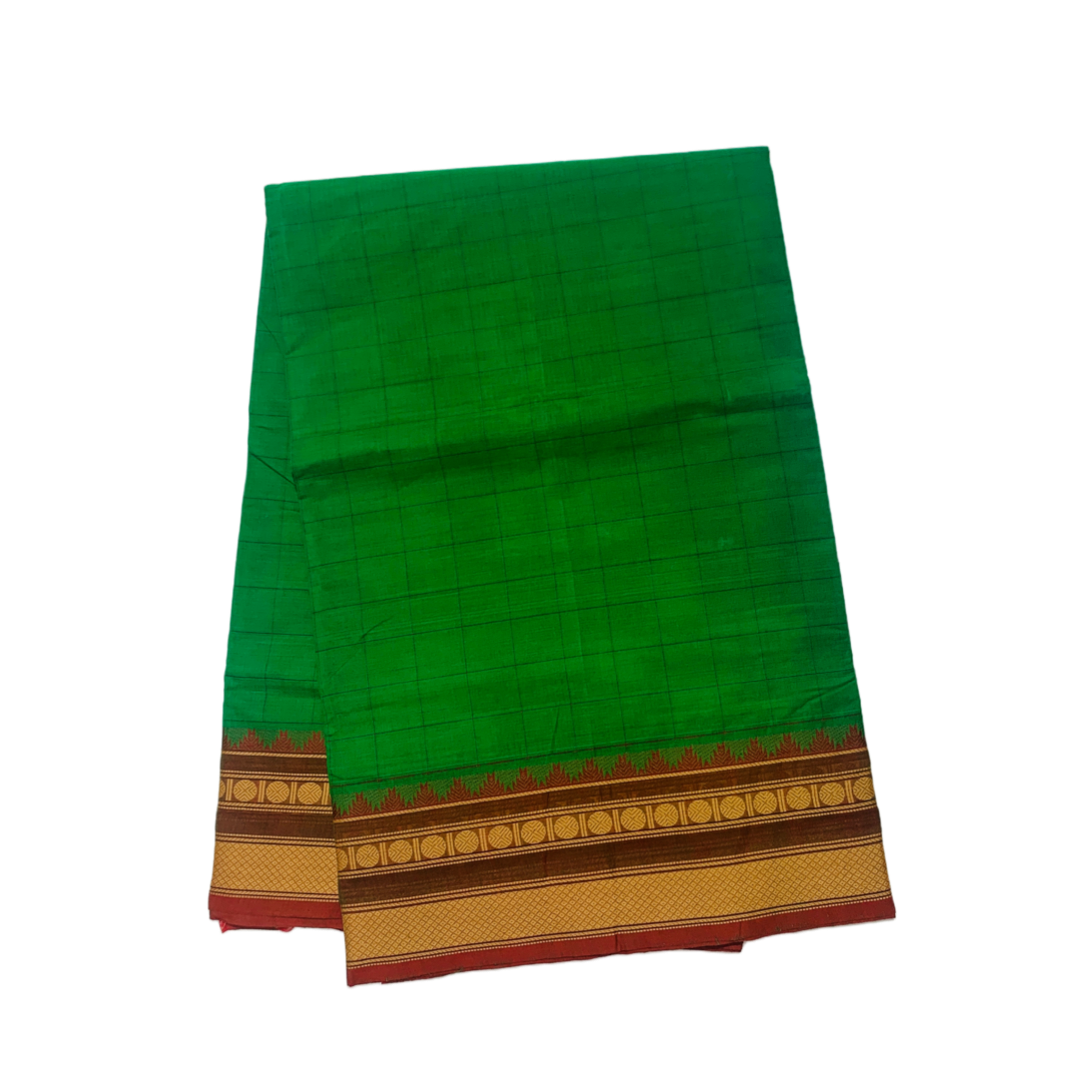 9 yards Cotton Saree Light Green Colour with Maroon Border