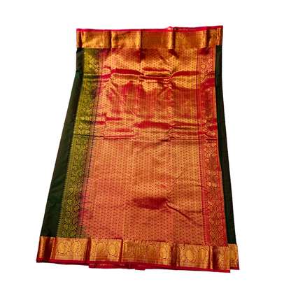 Green shade Semi Silk Saree with  Pink  border.