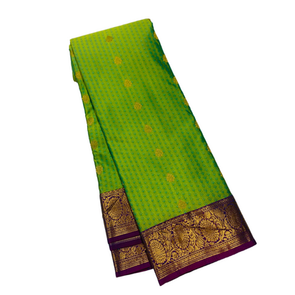 Green shade Semi Silk Saree with Purple Border with Floral Design