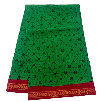 Chettinad Sungudi Cotton Green Printed Saree