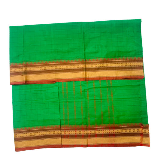 9 yards Cotton Saree Light Green Colour with Maroon Border