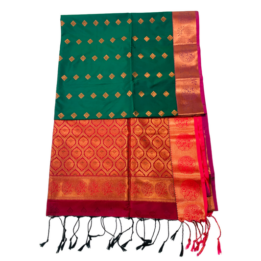 Soft Vegan Silk Saree  Green Colour with Maroon Pallu