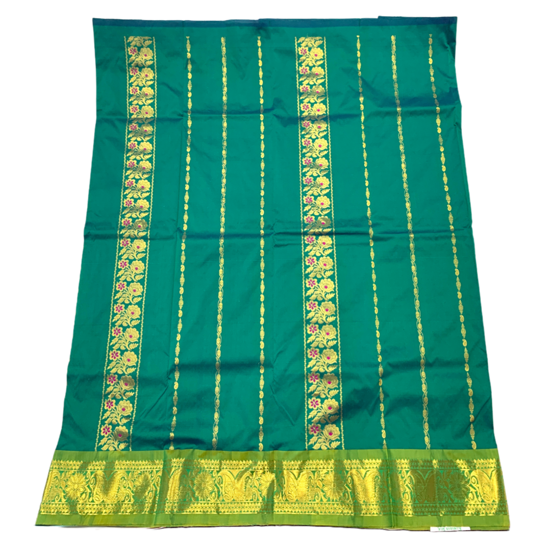 Green shade Semi Silk Kids Pattu Pavadai with Contrast border for age above 10 years