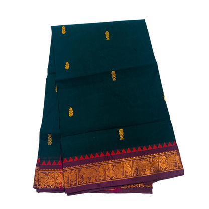 Chettinad Cotton Saree  Dark Green