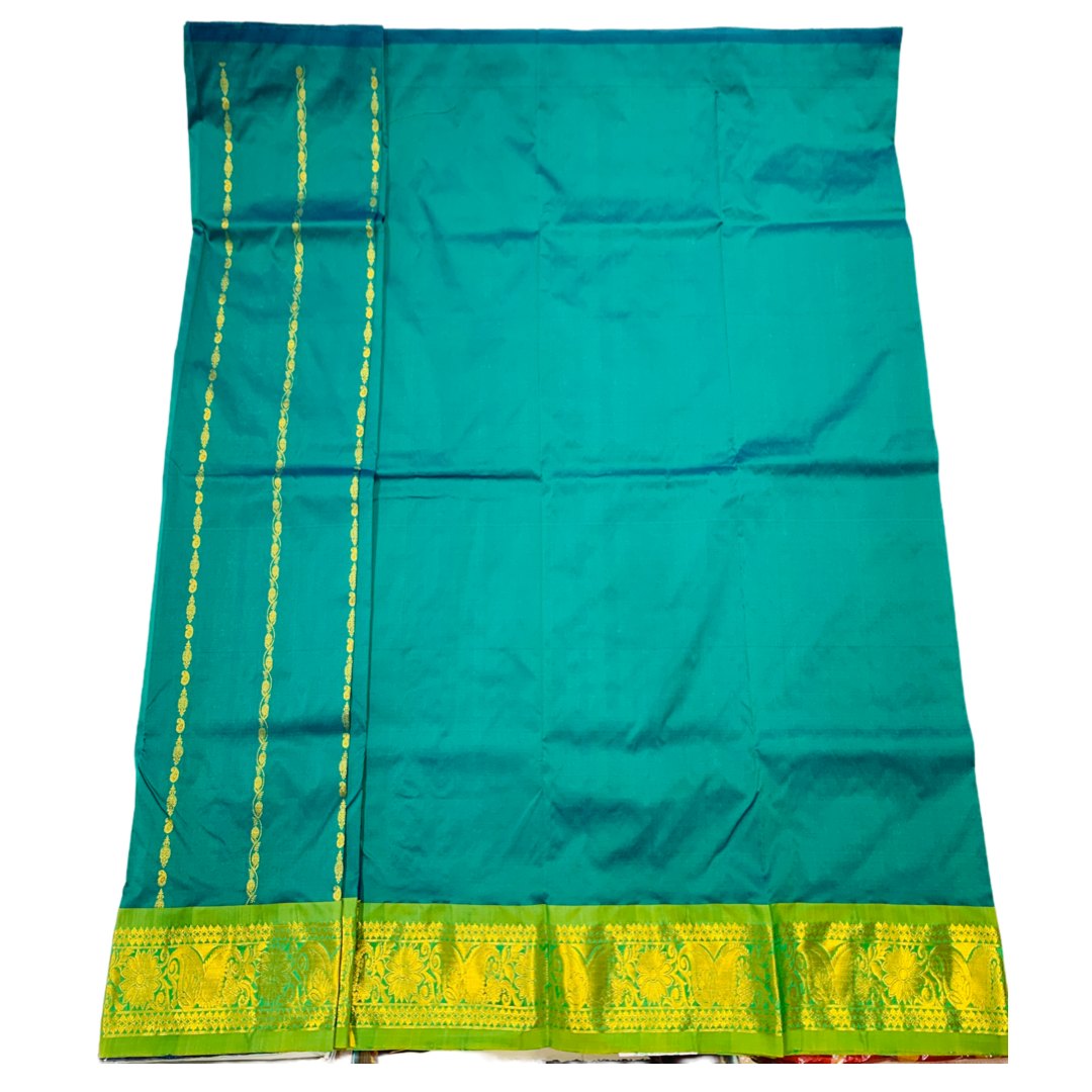 Green shade Semi Silk Kids Pattu Pavadai with Contrast border for age above 10 years