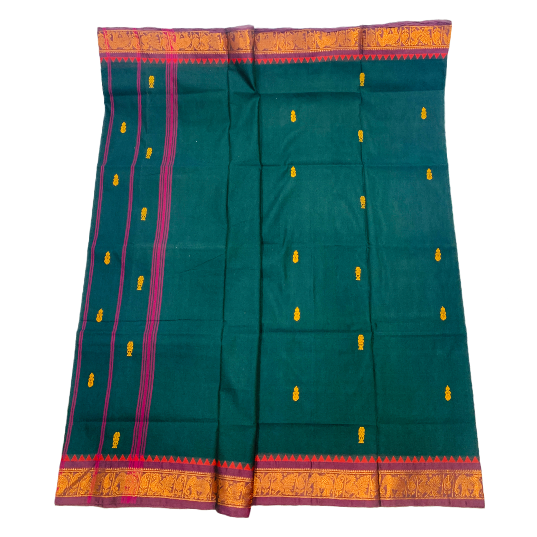 Chettinad Cotton Saree  Dark Green