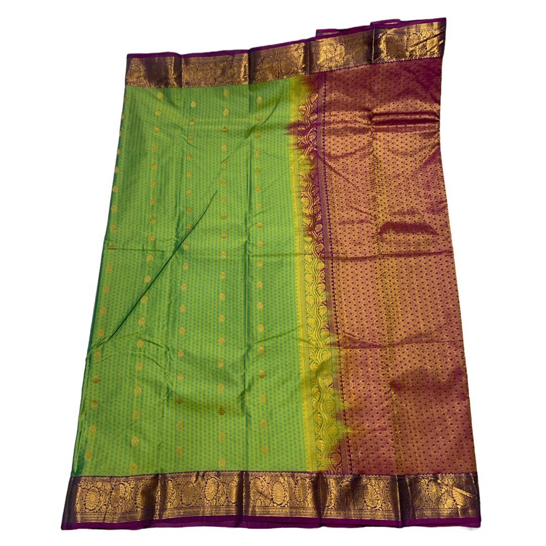 Green shade Semi Silk Saree with Purple Border with Floral Design