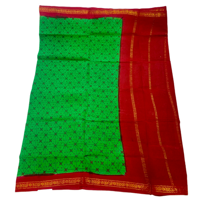 Chettinad Sungudi Cotton Green Printed Saree