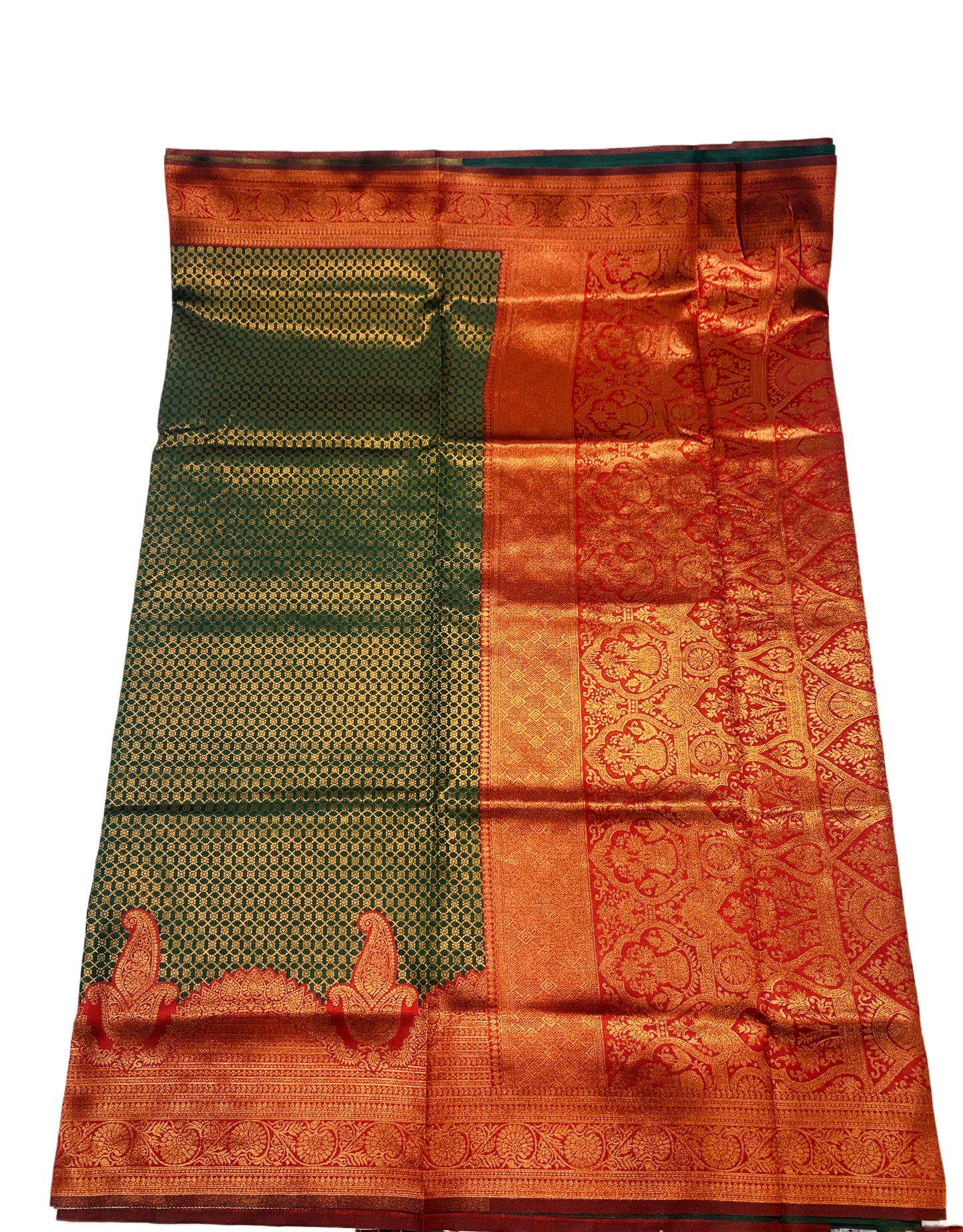 Dark Green shade saree with Maroon Border