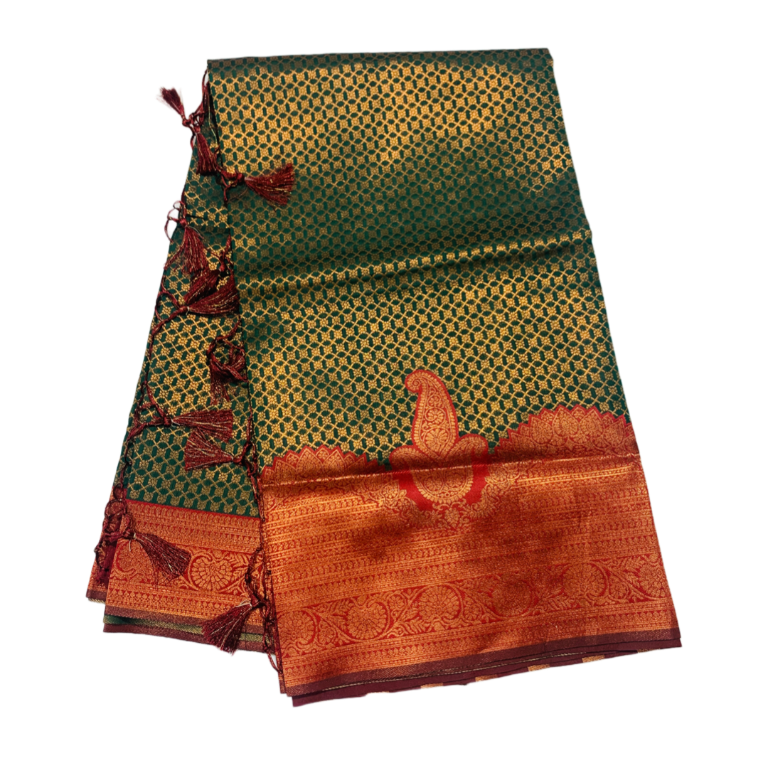 Dark Green shade saree with Maroon Border